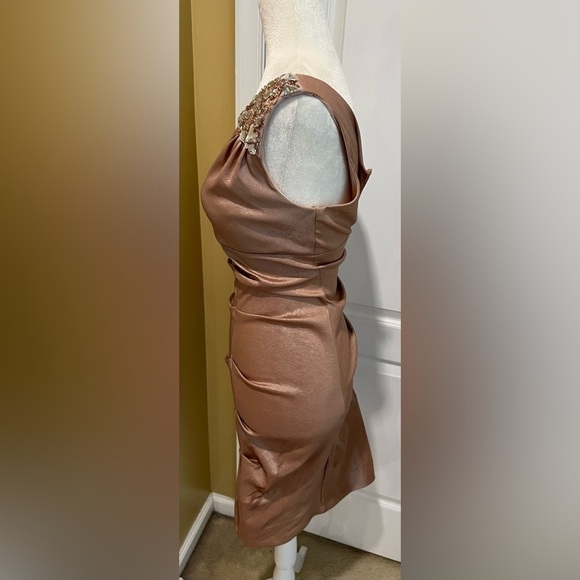 Cache blush pink champagne beaded one shoulder ruched mini dress size 2 - Picture 4 of 6